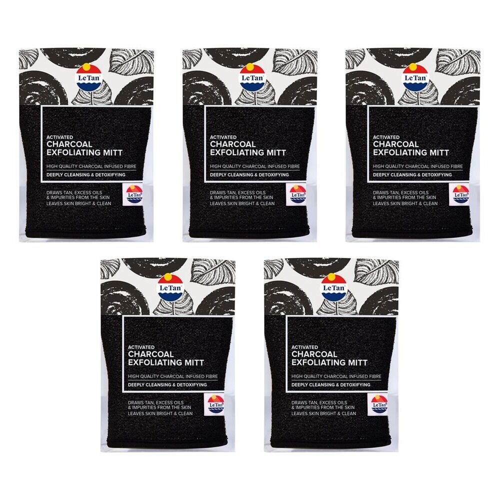 Le Tan Activated Charcoal Exfoliating Mitt Pack of 5