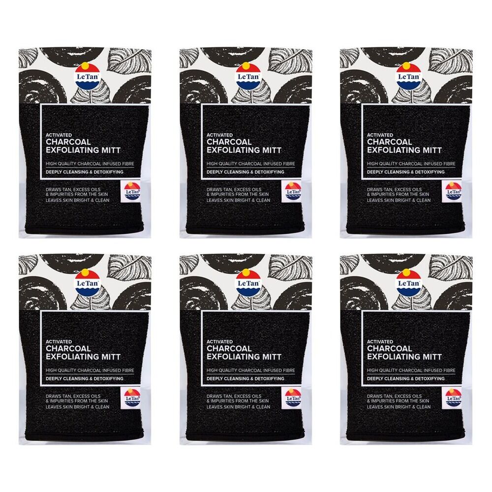 Le Tan Activated Charcoal Exfoliating Mitt Pack of 6