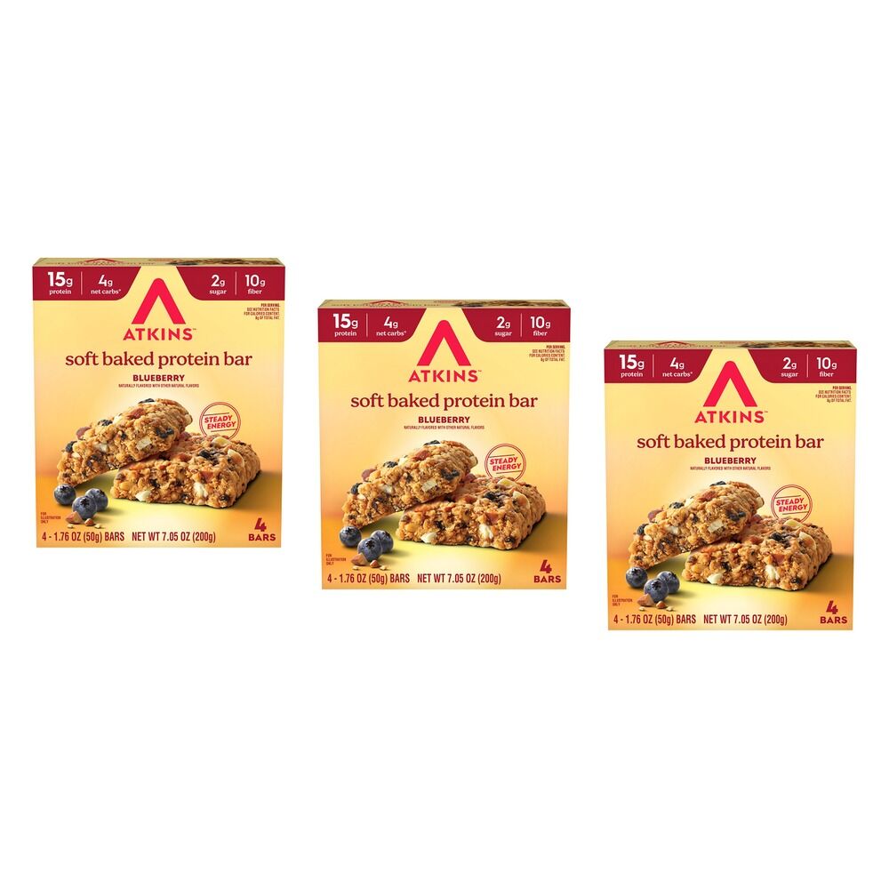 Atkins Soft Baked Bar Blueberry 4 Pack Bundle of 3