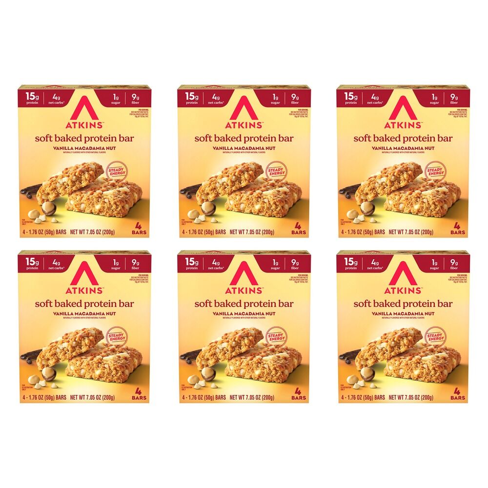Atkins Soft Baked Bar Vanilla Macadamia 4 Pack Bundle of 6