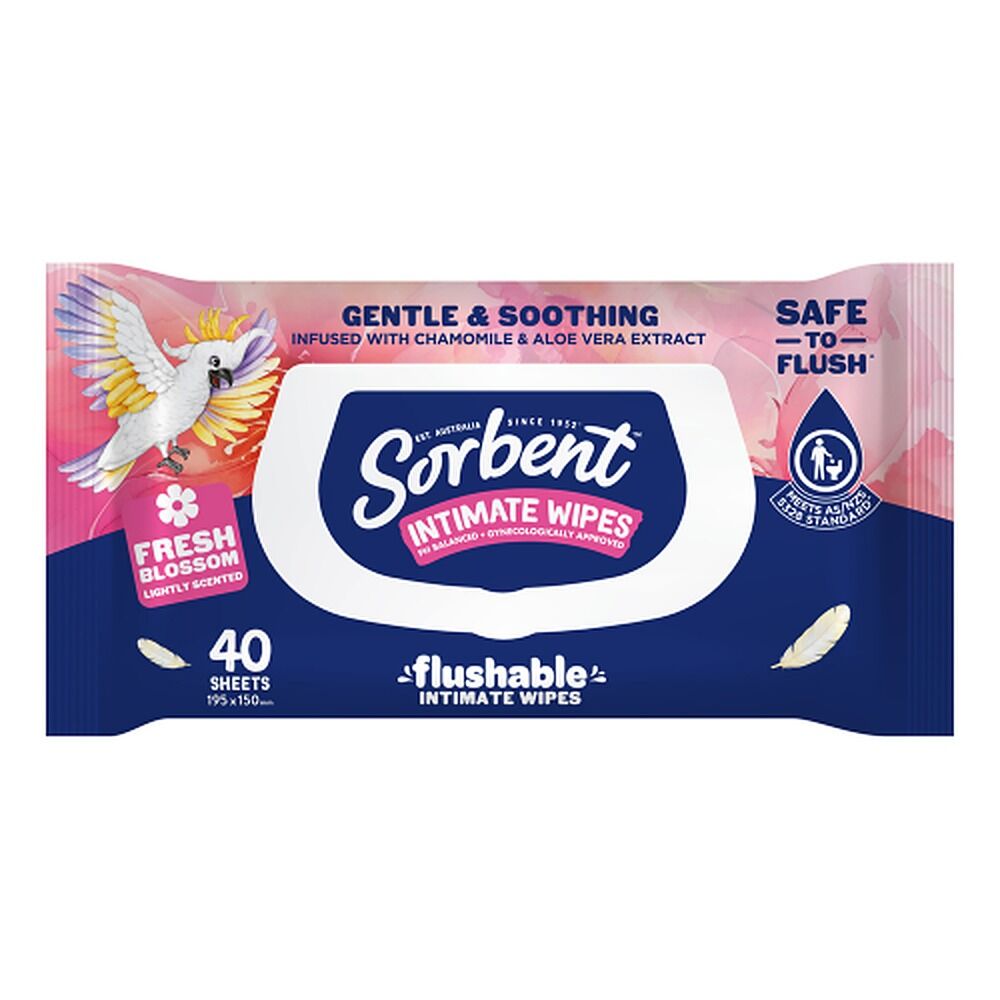 Sorbent Flushable Intimate Wipes 40 Pack