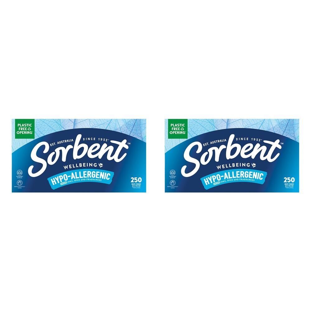 Sorbent Hypo-Allergenic Facial Tissues 250 Pack x 24 Bundle of 2