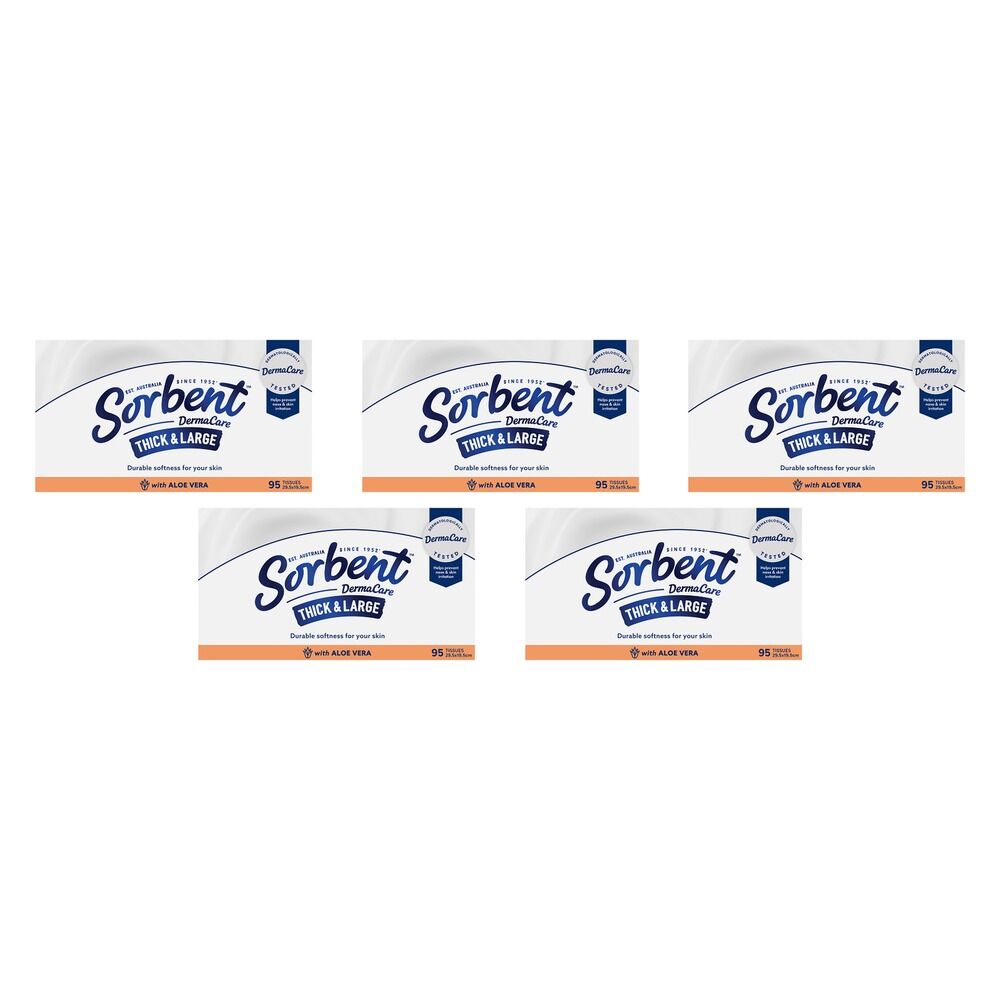 Sorbent Dermacare Facial Tissue With Aloe Vera 95 Pack x 12 Bundle of 5