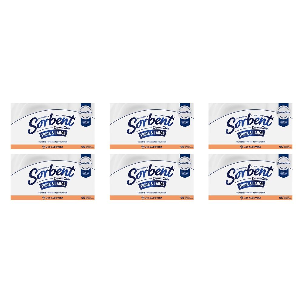 Sorbent Dermacare Facial Tissue With Aloe Vera 95 Pack x 12 Bundle of 6