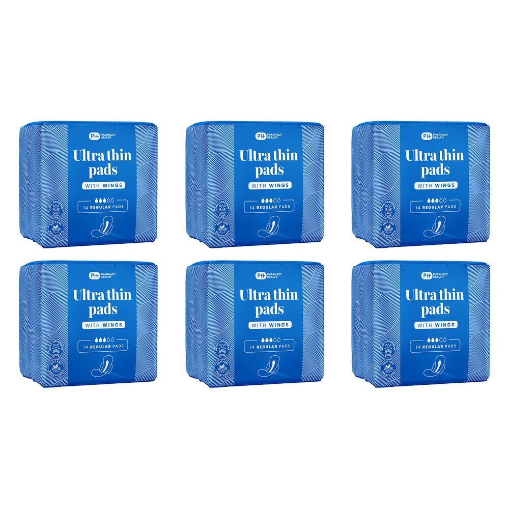 Pharmacy Health Ultra Thin Pads Wings Regular 14 Pack x 12 Bundle of 6