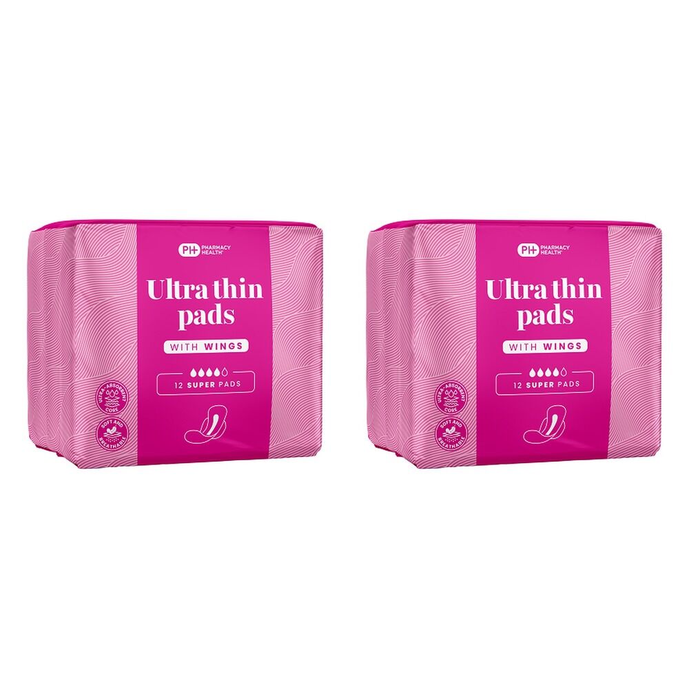 Pharmacy Health Ultra Thin Pads Wings Super 12 Pack x 12 Bundle of 2
