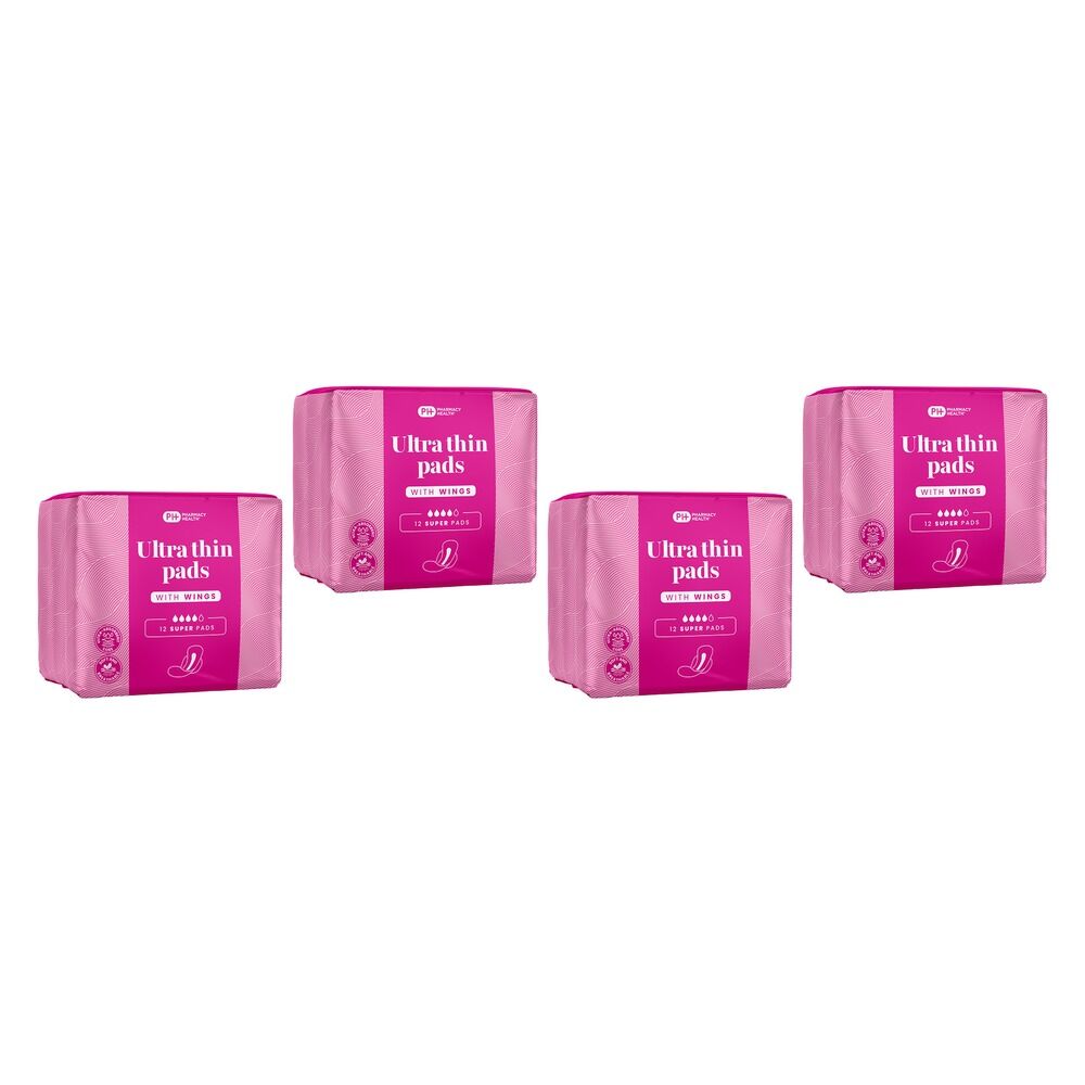 Pharmacy Health Ultra Thin Pads Wings Super 12 Pack x 12 Bundle of 4