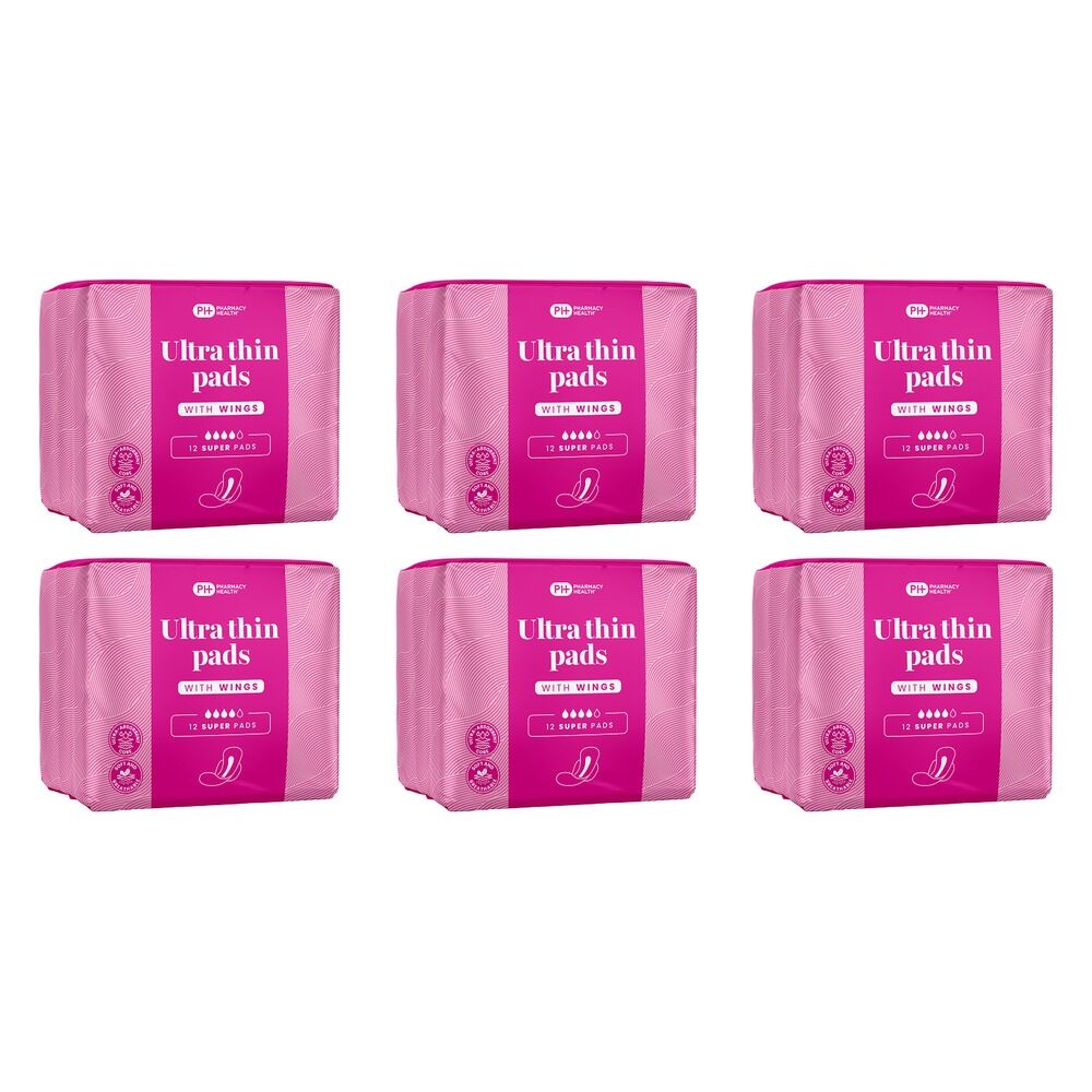 Pharmacy Health Ultra Thin Pads Wings Super 12 Pack x 12 Bundle of 6