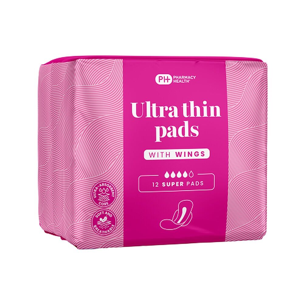 Pharmacy Health Ultra Thin Pads Wings Super 12 Pack x 12