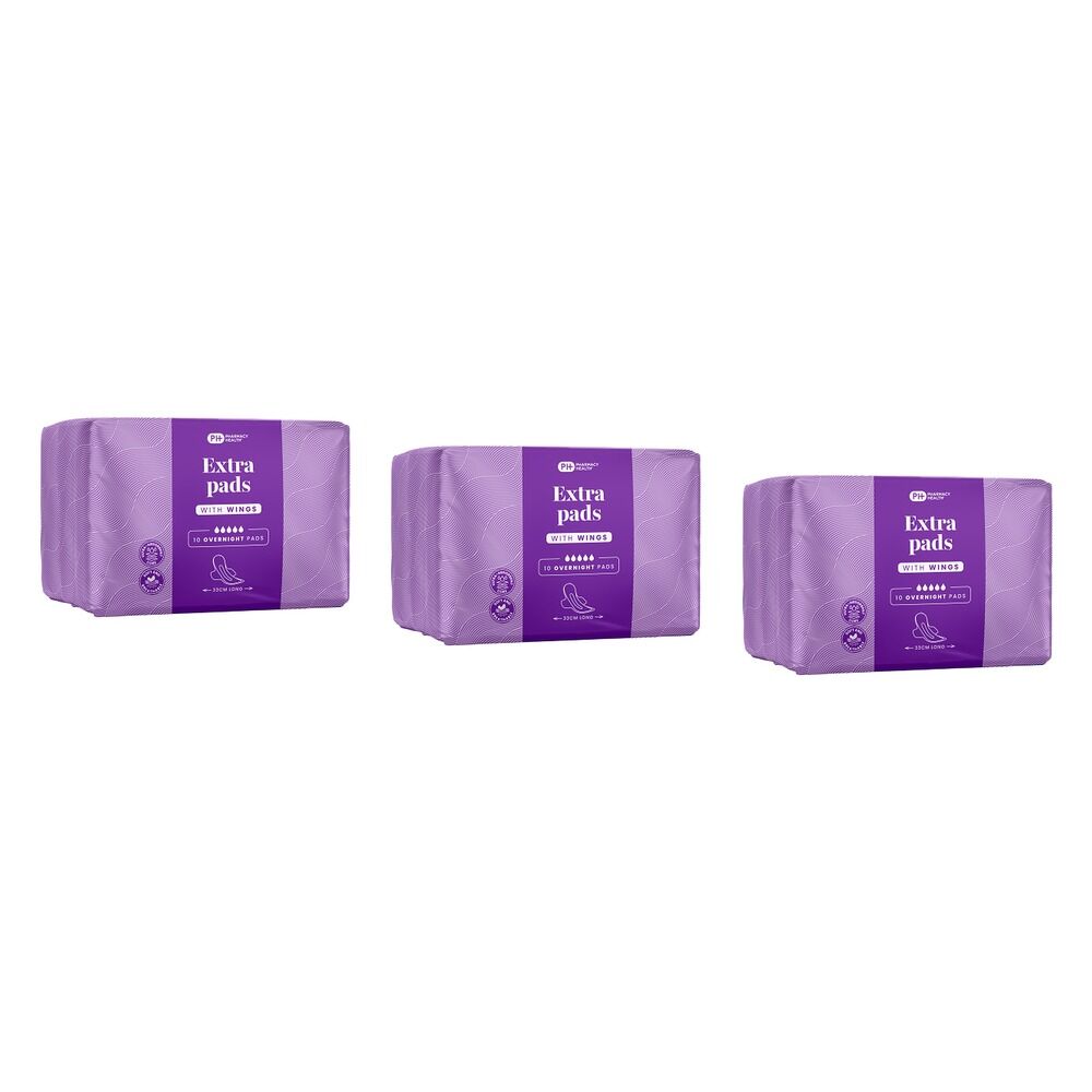 Pharmacy Health Extra Pads Wings Overnight 10 Pack x 12 Bundle of 3