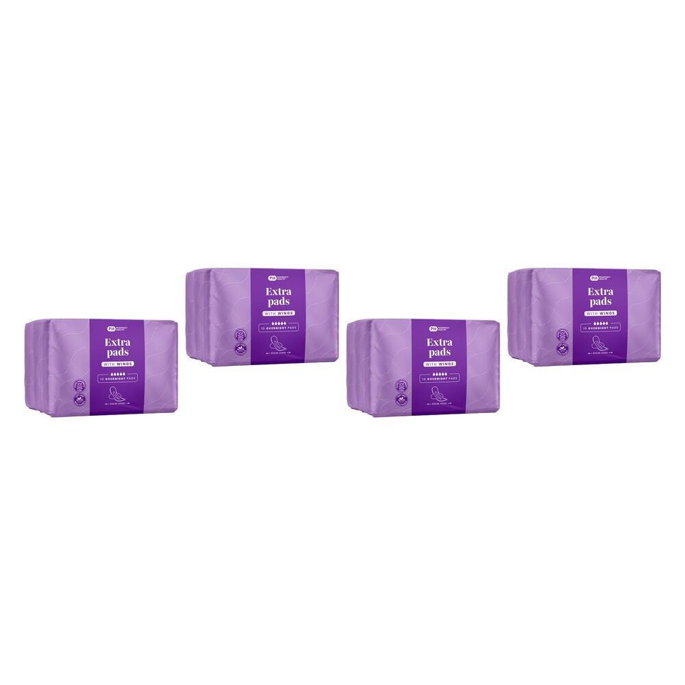 Pharmacy Health Extra Pads Wings Overnight 10 Pack x 12 Bundle of 4