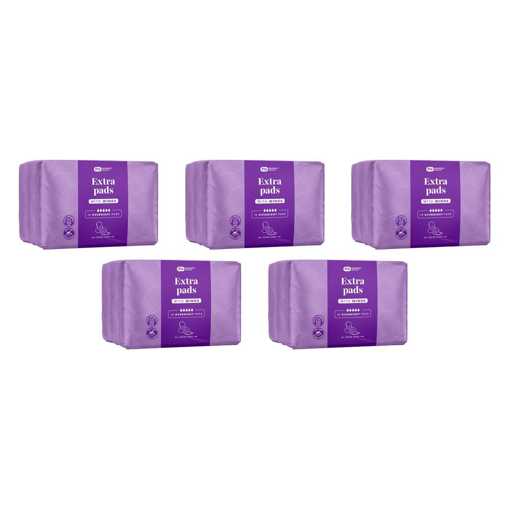 Pharmacy Health Extra Pads Wings Overnight 10 Pack x 12 Bundle of 5