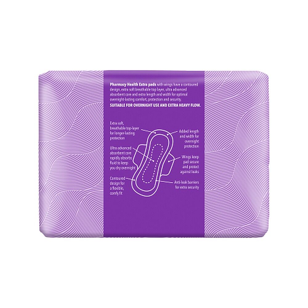 Pharmacy Health Extra Pads Wings Overnight 10 Pack x 12