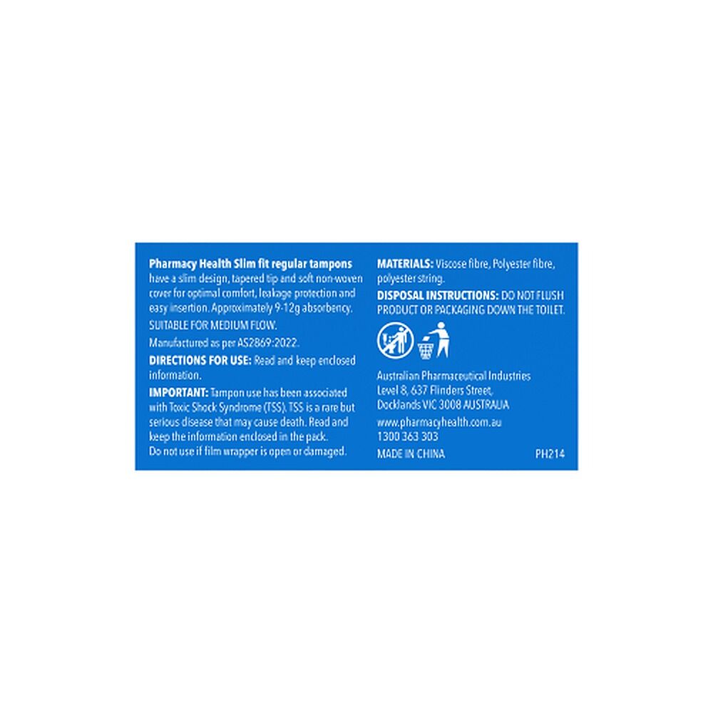 Pharmacy Health Slim Fit Tampons Regular 16 Pack x 12