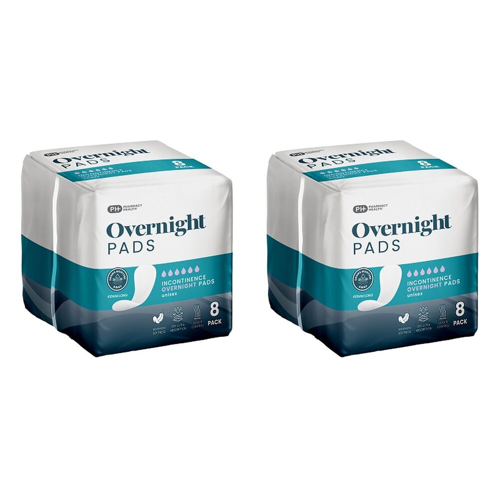 Pharmacy Health Overnight Incontinence Pads 8 Pack x 6 Bundle of 2