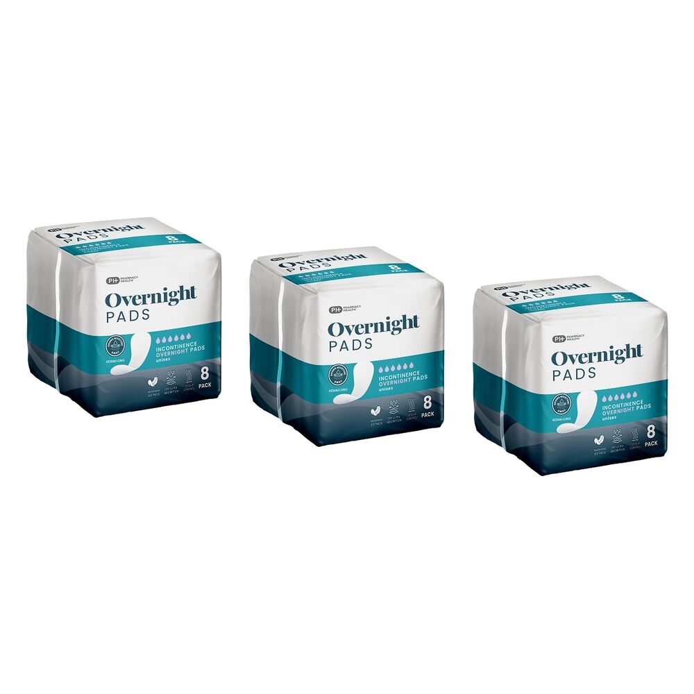 Pharmacy Health Overnight Incontinence Pads 8 Pack x 6 Bundle of 3