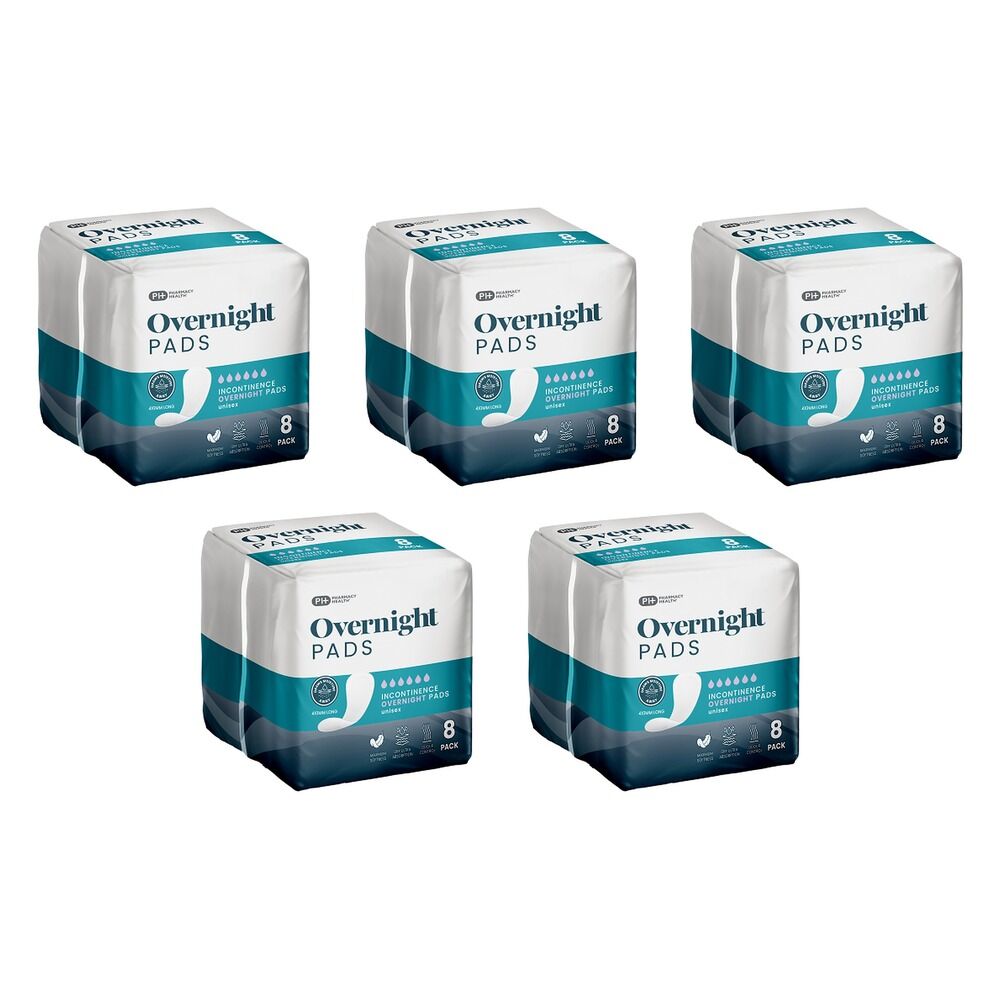 Pharmacy Health Overnight Incontinence Pads 8 Pack x 6 Bundle of 5