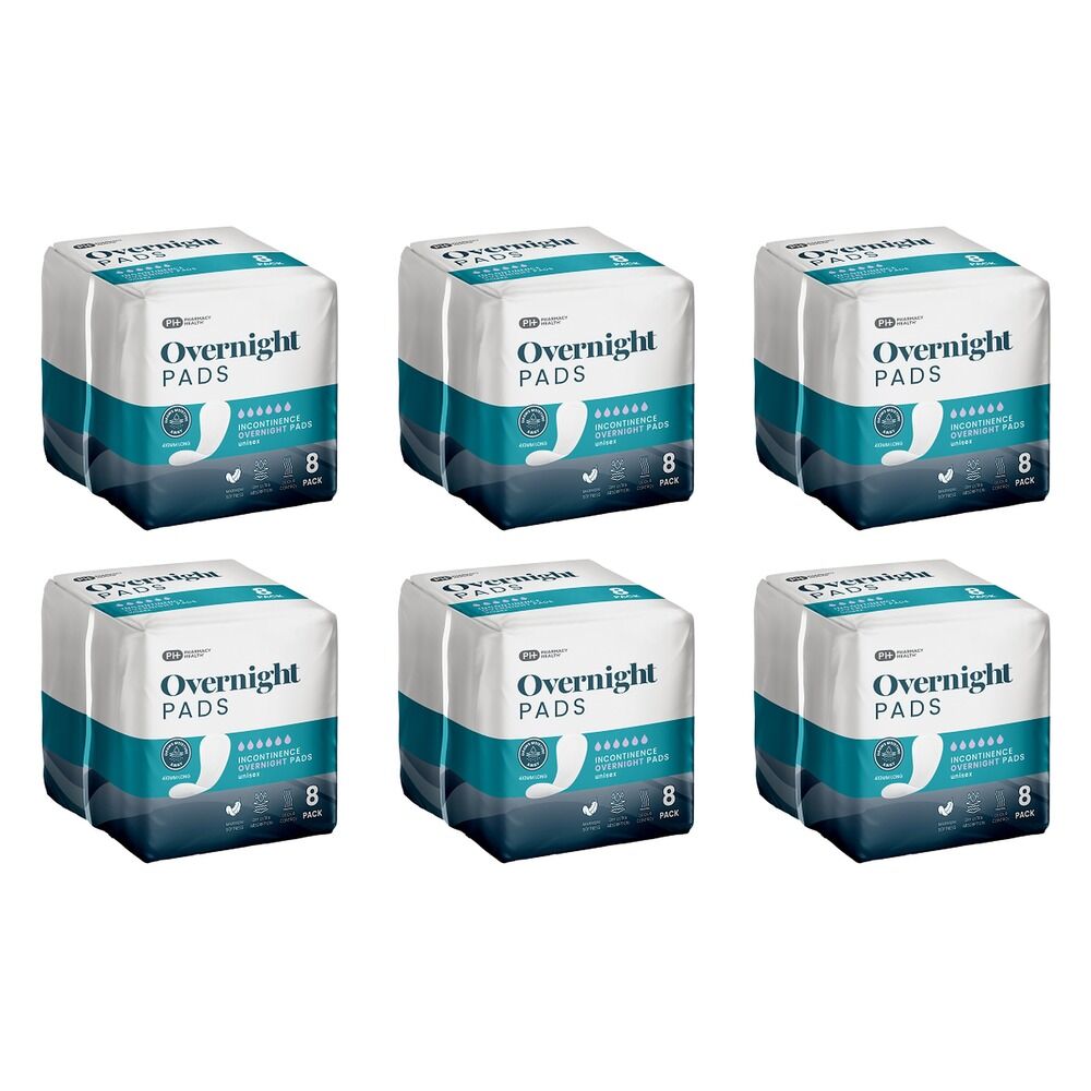 Pharmacy Health Overnight Incontinence Pads 8 Pack x 6 Bundle of 6