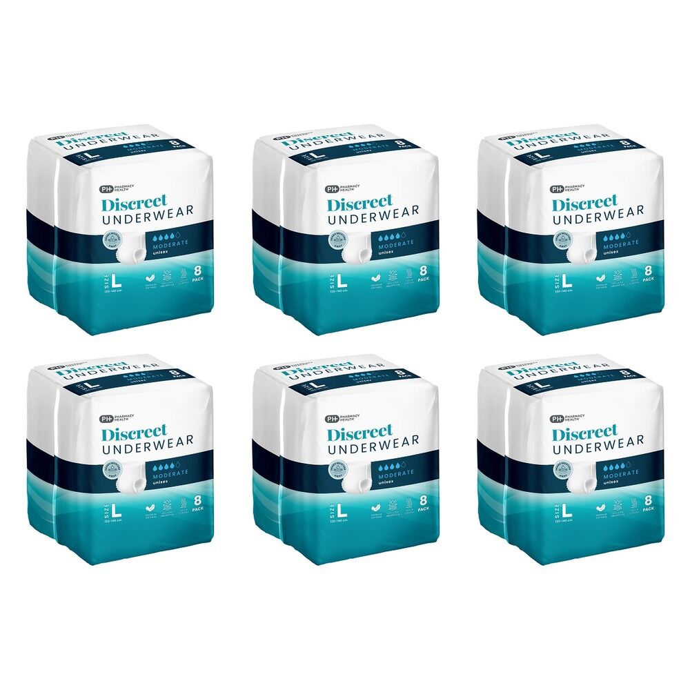 Pharmacy Health Discreet Underwear Large Moderate 8 Pack x 3 Bundle of 6