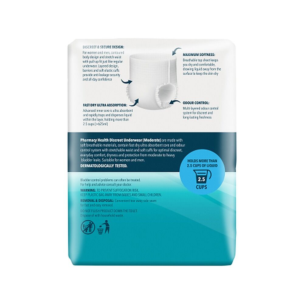 Pharmacy Health Discreet Underwear Large Moderate 8 Pack x 3