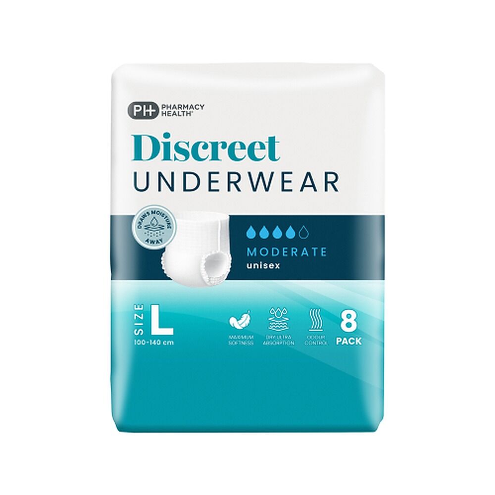Pharmacy Health Discreet Underwear Large Moderate 8 Pack x 3