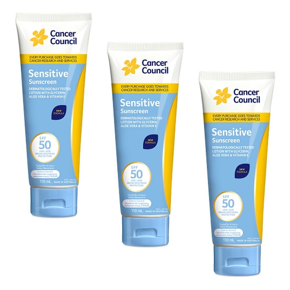 Cancer Council Sensitive Sunscreen SPF 50+ 110mL Pack of 3