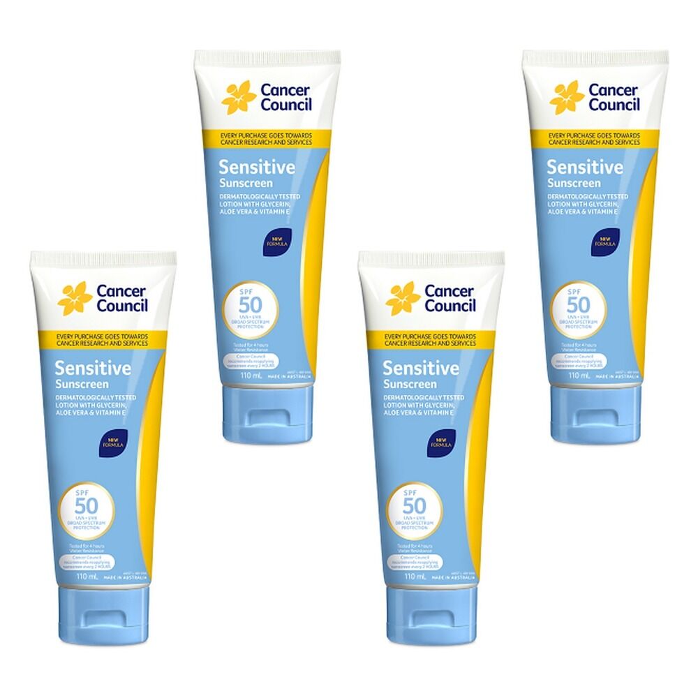 Cancer Council Sensitive Sunscreen SPF 50+ 110mL Pack of 4