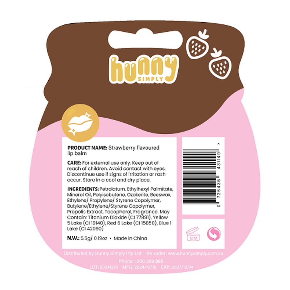 Hunny Simply Lip Balm Strawberry 5.5g x 6