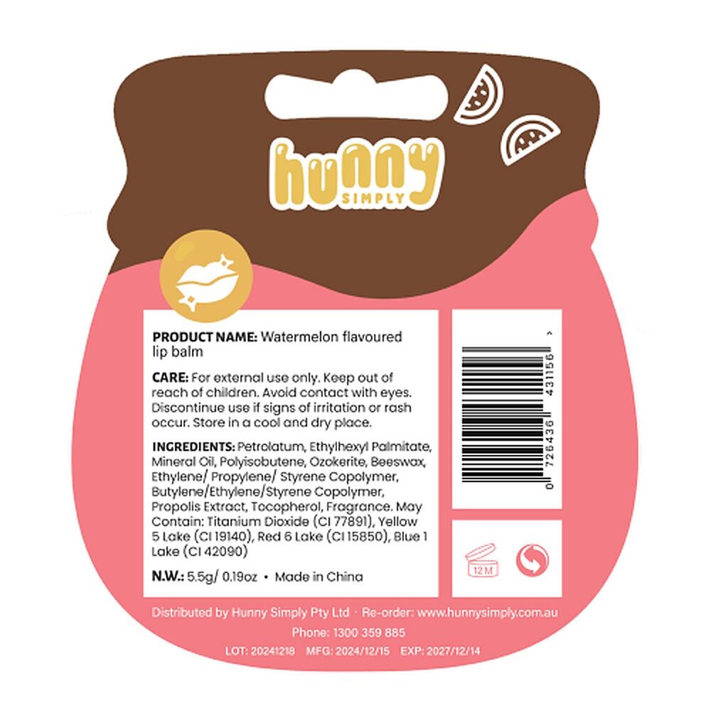Hunny Simply Lip Balm Watermelon 5.5g x 6