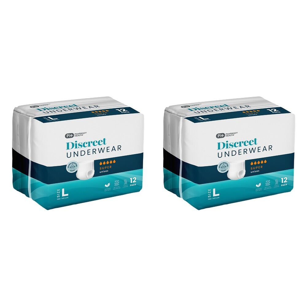Pharmacy Health Discreet Underwear Large Super 12 Pack x 2 Bundle of 2