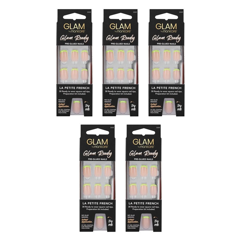 Glam by Manicare Glam Ready Pre-Glued Nails La Petite French 30 Bundle of 5