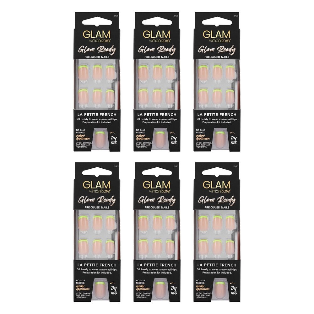 Glam by Manicare Glam Ready Pre-Glued Nails La Petite French 30 Bundle of 6