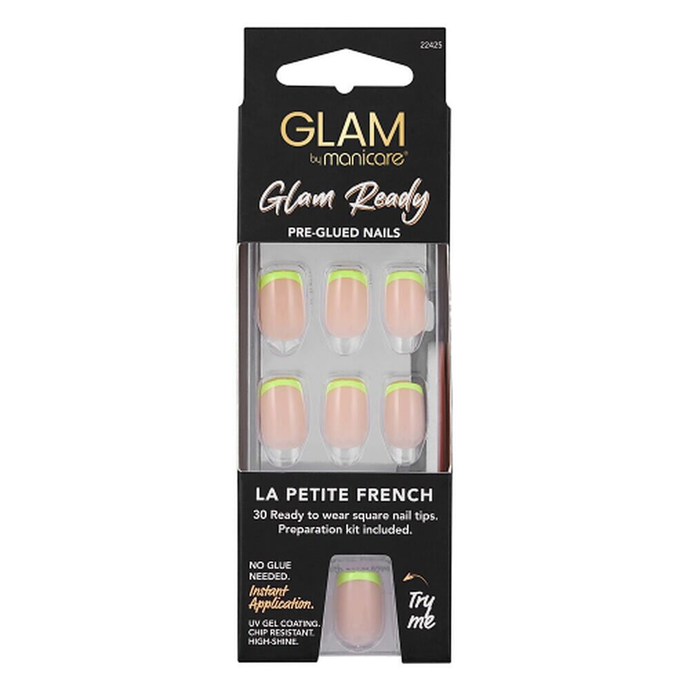 Glam by Manicare Glam Ready Pre-Glued Nails La Petite French 30 Pack