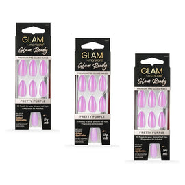 Glam by Manicare Glam Ready Pre-Glued Nails Pretty Purple 30 Pack x Bundle of 3