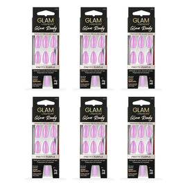 Glam by Manicare Glam Ready Pre-Glued Nails Pretty Purple 30 Pack x Bundle of 6