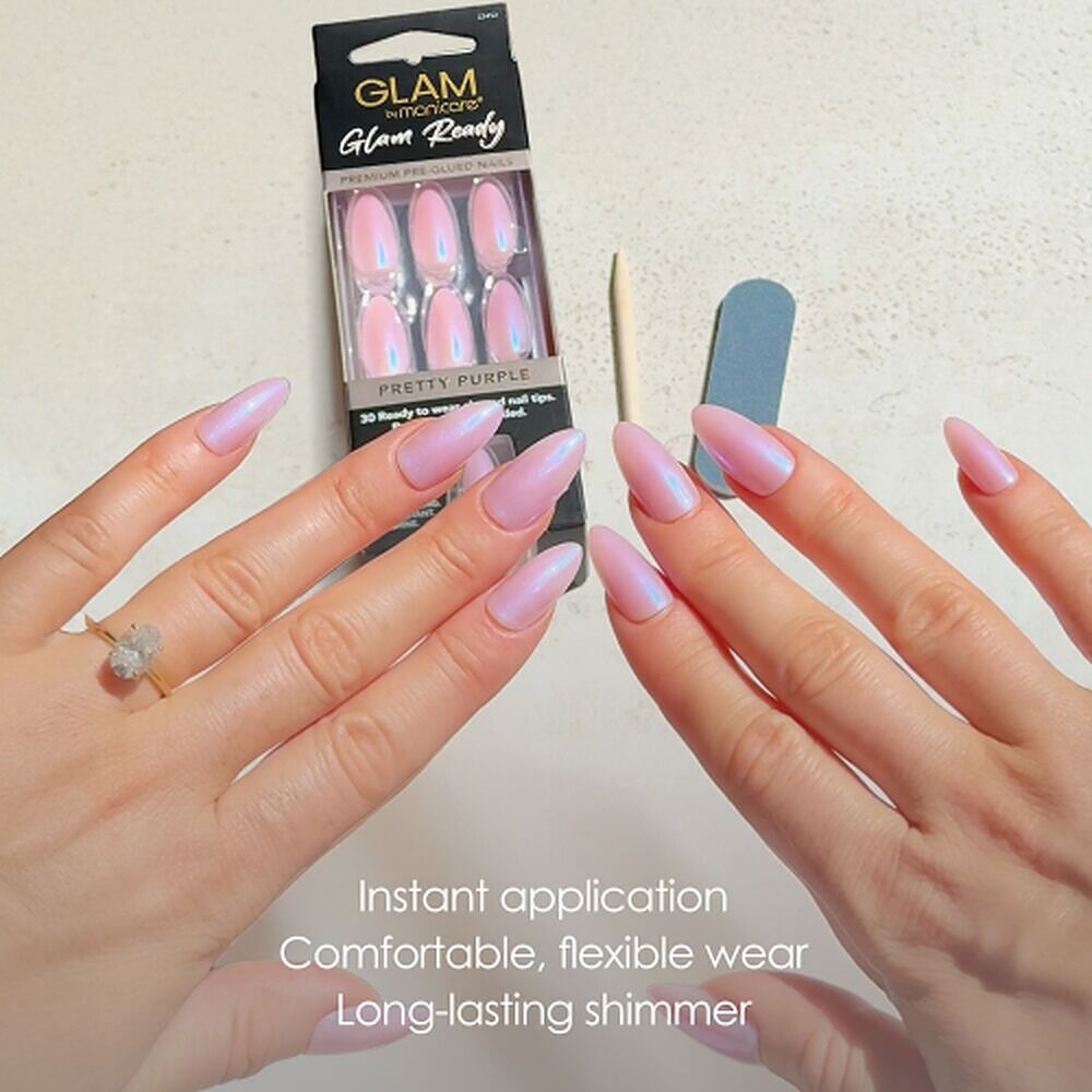 Glam by Manicare Glam Ready Pre-Glued Nails Pretty Purple 30 Pack x 6
