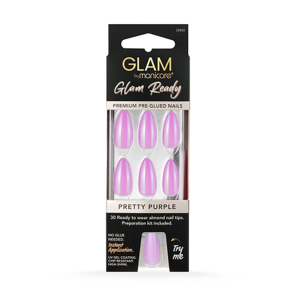 Glam by Manicare Glam Ready Pre-Glued Nails Pretty Purple 30 Pack