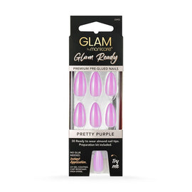 Glam by Manicare Glam Ready Pre-Glued Nails Pretty Purple 30 Pack x 6