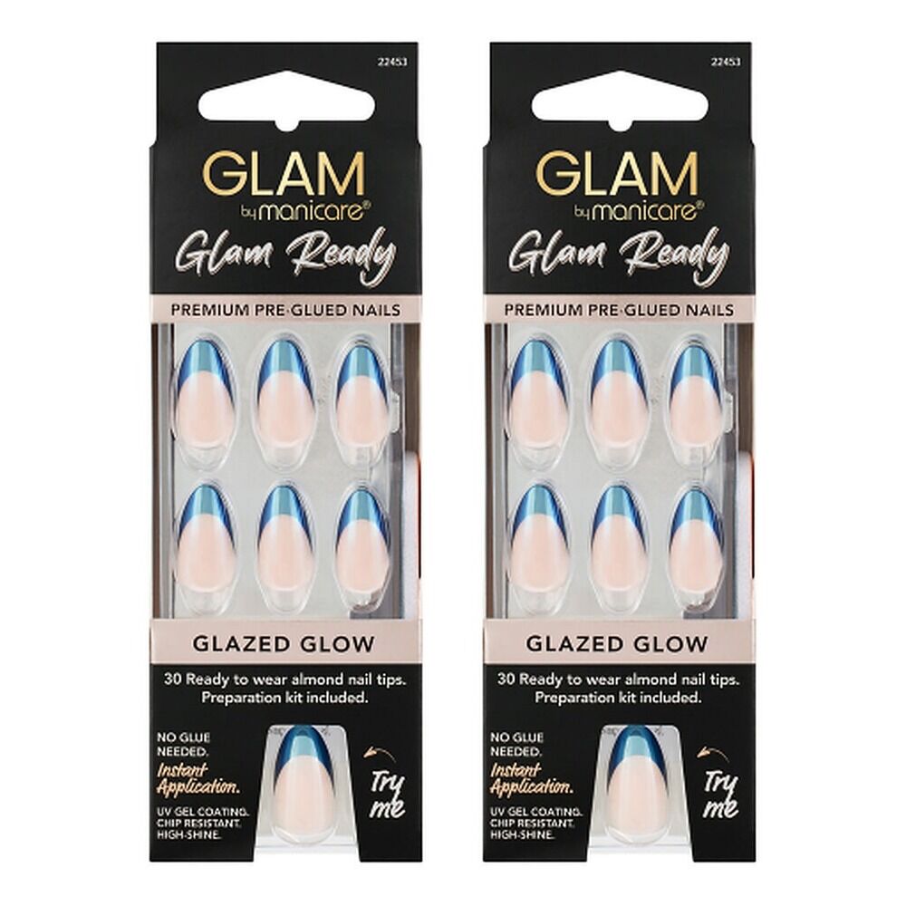 Glam by Manicare Glam Ready Pre-Glued Nails Glazed Glow 30 Pack x 6 Bundle of 2
