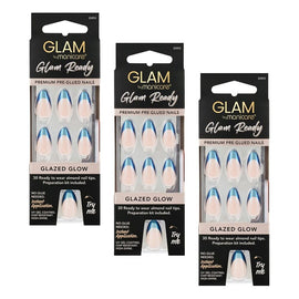 Glam by Manicare Glam Ready Pre-Glued Nails Glazed Glow 30 Pack x 6 Bundle of 3