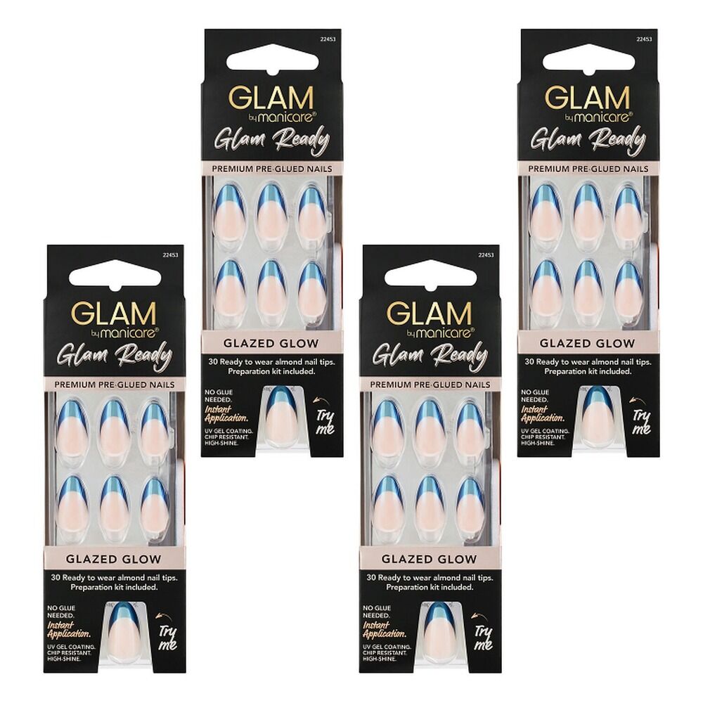 Glam by Manicare Glam Ready Pre-Glued Nails Glazed Glow 30 Pack x 6 Bundle of 4