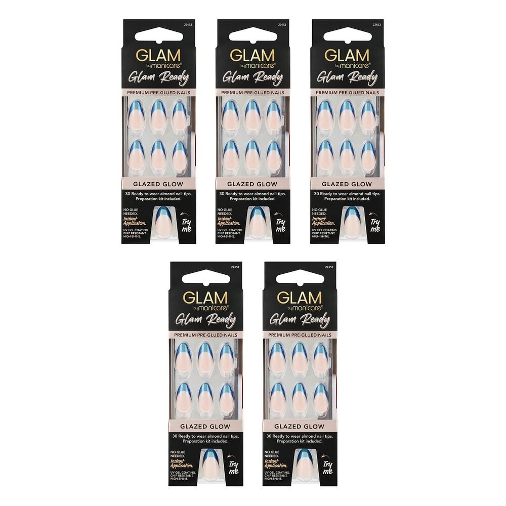 Glam by Manicare Glam Ready Pre-Glued Nails Glazed Glow 30 Pack x 6 Bundle of 5