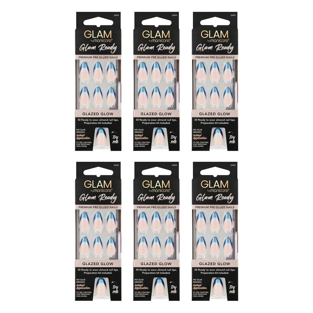 Glam by Manicare Glam Ready Pre-Glued Nails Glazed Glow 30 Pack x 6 Bundle of 6