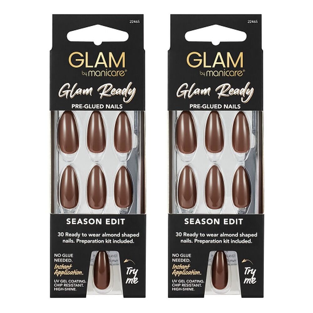 Glam by Manicare Glam Ready Pre-Glued Nails Season Edit 30 Pack x 6 Bundle of 2