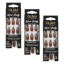 Glam by Manicare Glam Ready Pre-Glued Nails Season Edit 30 Pack x 6 Bundle of 3