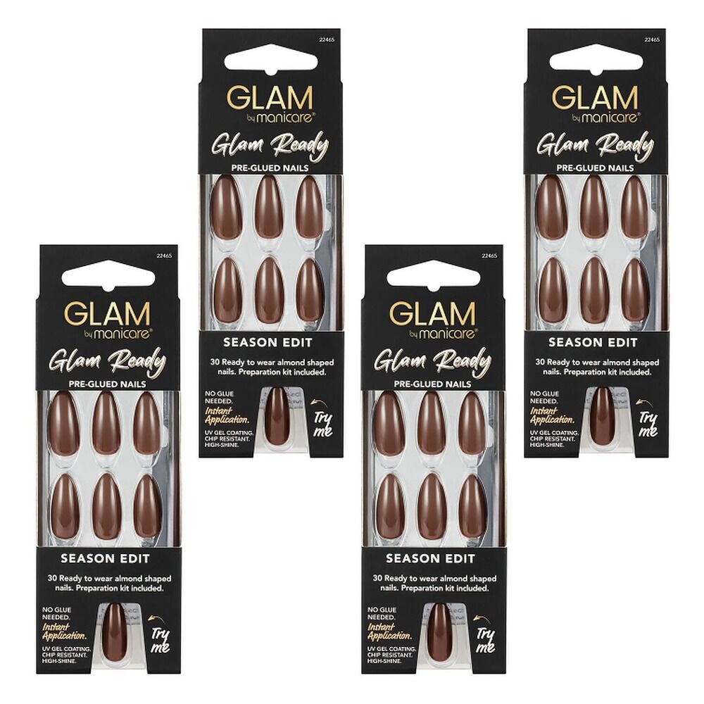 Glam by Manicare Glam Ready Pre-Glued Nails Season Edit 30 Pack x 6 Bundle of 4