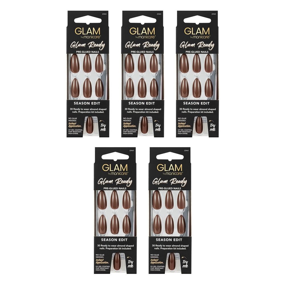 Glam by Manicare Glam Ready Pre-Glued Nails Season Edit 30 Pack x 6 Bundle of 5