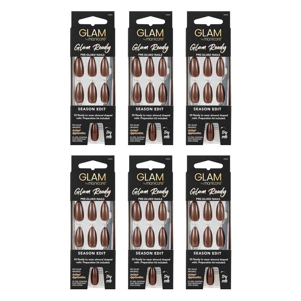 Glam by Manicare Glam Ready Pre-Glued Nails Season Edit 30 Pack x 6 Bundle of 6