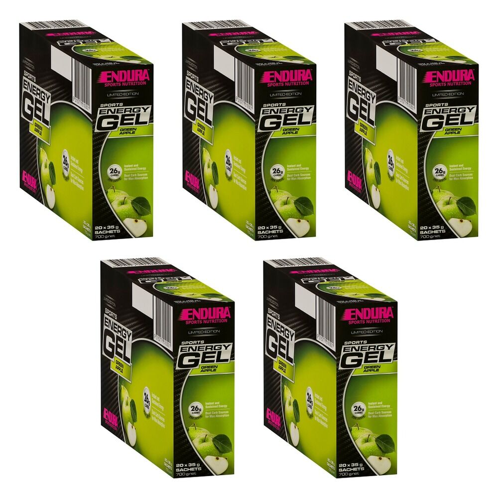 Endura Sports Energy Gel Sachets Green Apple 35g (Box of 20) Pack of 5