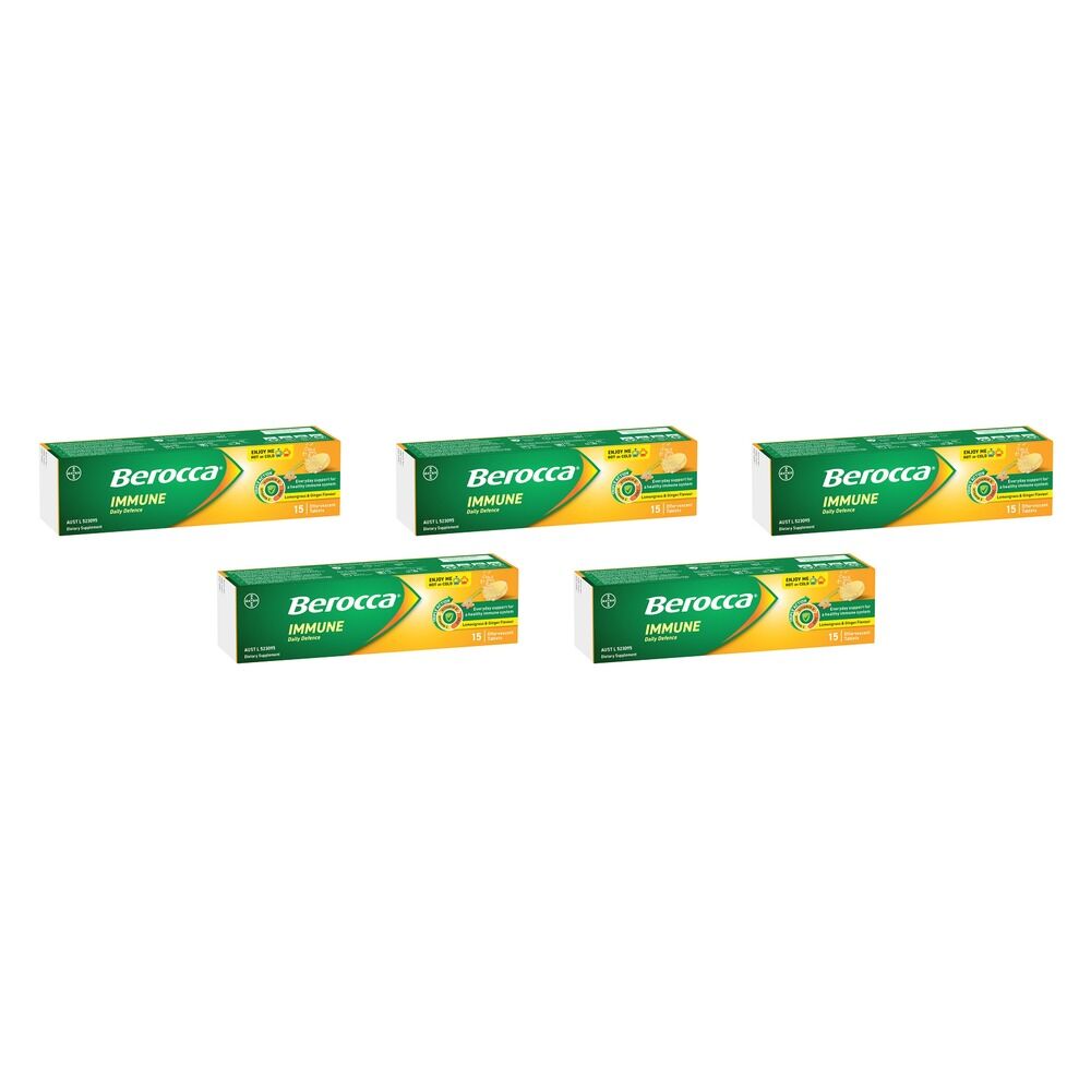 Berocca Immune Daily Defence Lemongrass & Ginger Effervescent Tablets Pack of 5